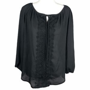 Zac & Rachel Black Sheer Tie Neckline Blouse S